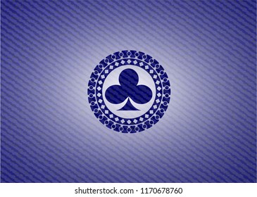 poker clover icon inside jean or denim emblem or badge background