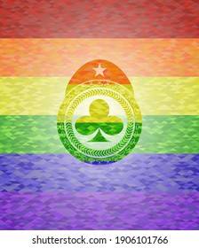 poker clover icon inside lgbt colors emblem. 