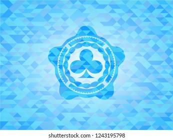 poker clover icon inside light blue mosaic emblem