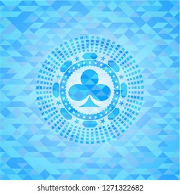 poker clover icon inside light blue mosaic emblem
