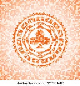poker clover icon inside orange mosaic emblem with background