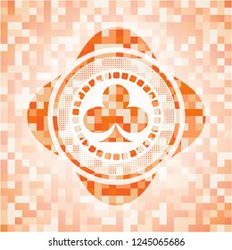 poker clover icon inside orange mosaic emblem