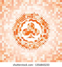 poker clover icon inside orange mosaic emblem with background