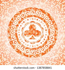 poker clover icon inside orange mosaic emblem