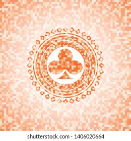 poker clover icon inside orange mosaic emblem