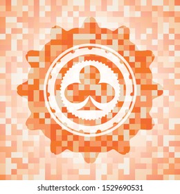 poker clover icon inside orange mosaic emblem