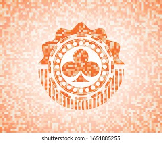 poker clover icon inside orange mosaic emblem