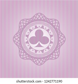 poker clover icon inside pink emblem. Retro