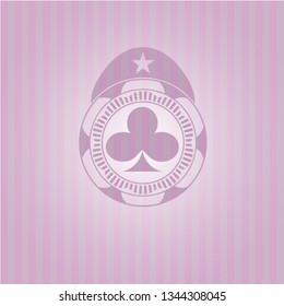 poker clover icon inside pink emblem. Vintage.