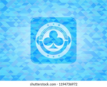 poker clover icon inside realistic sky blue mosaic emblem