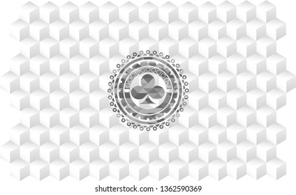 poker clover icon inside realistic grey emblem with cube white background