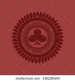 poker clover icon inside realistic red emblem