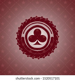 poker clover icon inside realistic red emblem