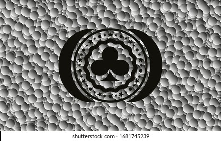 poker clover icon inside realistic black emblem with bubbles background. Vector Illustration. Detailed.