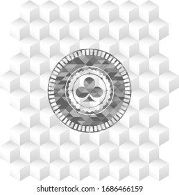 poker clover icon inside realistic grey emblem with cube white background