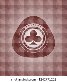 poker clover icon inside red geometric badge. Seamless.