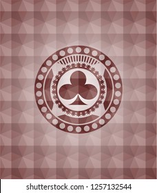 poker clover icon inside red seamless polygonal badge.