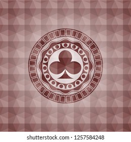 poker clover icon inside red badge with geometric background. Seamless.
