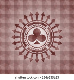 poker clover icon inside red geometric emblem. Seamless.