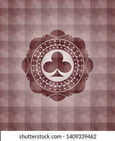 poker clover icon inside red badge with geometric background. Seamless.