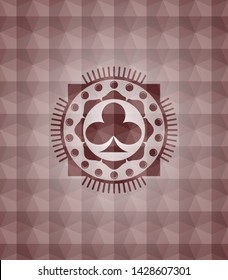 poker clover icon inside red geometric badge. Seamless.