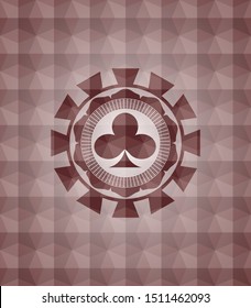 poker clover icon inside red geometric badge. Seamless.