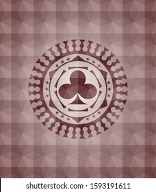 poker clover icon inside red seamless geometric pattern emblem. Seamless.