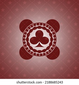 Poker Clover Icon Inside Red Emblem. 