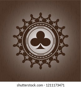 poker clover icon inside retro wooden emblem