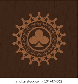 poker clover icon inside retro style wooden emblem