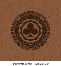 poker clover icon inside retro style wooden emblem. 