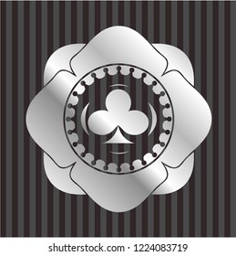 poker clover icon inside silver shiny emblem