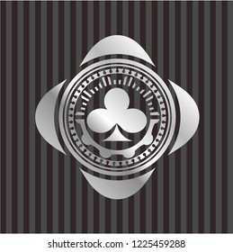 poker clover icon inside silver badge or emblem