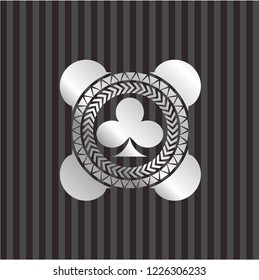 poker clover icon inside silver badge or emblem