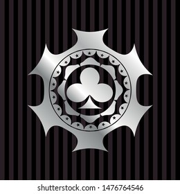 poker clover icon inside silver shiny emblem