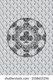 poker clover icon inside silver color emblem. Scales pattern. Vector Illustration. Detailed.