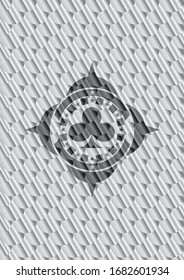 poker clover icon inside silver emblem. Scales pattern. Vector Illustration. Detailed.