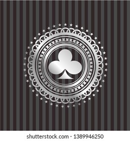 poker clover icon inside silvery emblem or badge