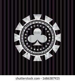 poker clover icon inside silvery badge or emblem