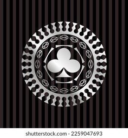 poker clover icon inside silvery emblem. 