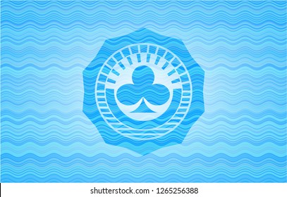 poker clover icon inside sky blue water wave badge.