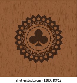 poker clover icon inside vintage wood emblem