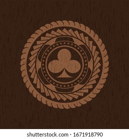 poker clover icon inside vintage wooden emblem