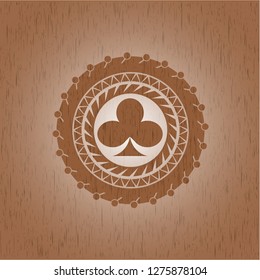 poker clover icon inside wood badge or emblem