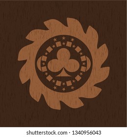 poker clover icon inside wood emblem. Vintage.