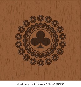 poker clover icon inside wood emblem