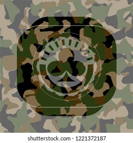 poker clover icon on camouflage pattern