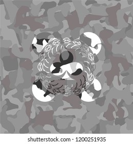 poker clover icon on grey camouflaged texture
