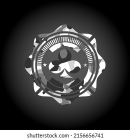 poker clover icon on grey camo pattern. 