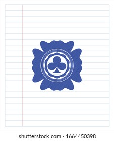 poker clover icon pen emblem. Blue ink. Vector Illustration. Detailed.